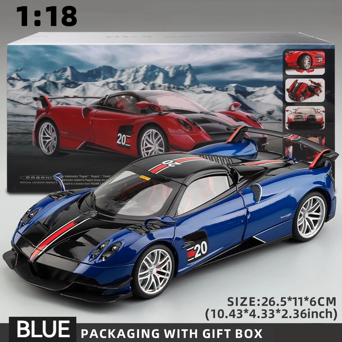 1:18 Pagani Huayra BC Azul Francia/Candy Blue com detalhes em carbono 1/18 Carro Modelo da Autoart