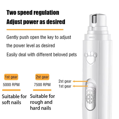Lixador Elétrico de Unhas para Cães Cortador de Unhas Pet Recarregável USB Aparador de Unhas Pet Indolor com Roda Polidora para Animais de Estimação Pequenos/Grandes