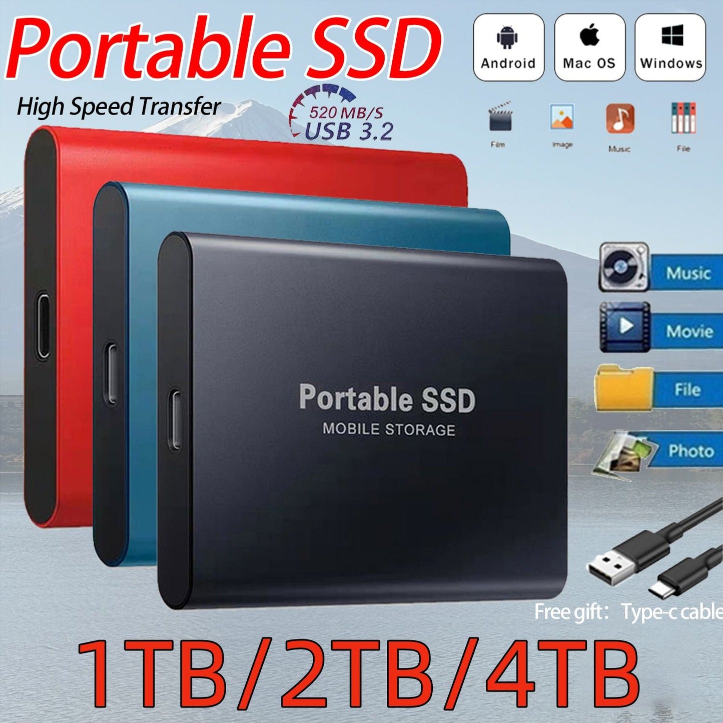 HD Externo 16TB Disco Rígido Original 2TB 4TB Operação Estável Drives de Estado Sólido SSD de Alta Velocidade para Notebook/PC/MAC Novo