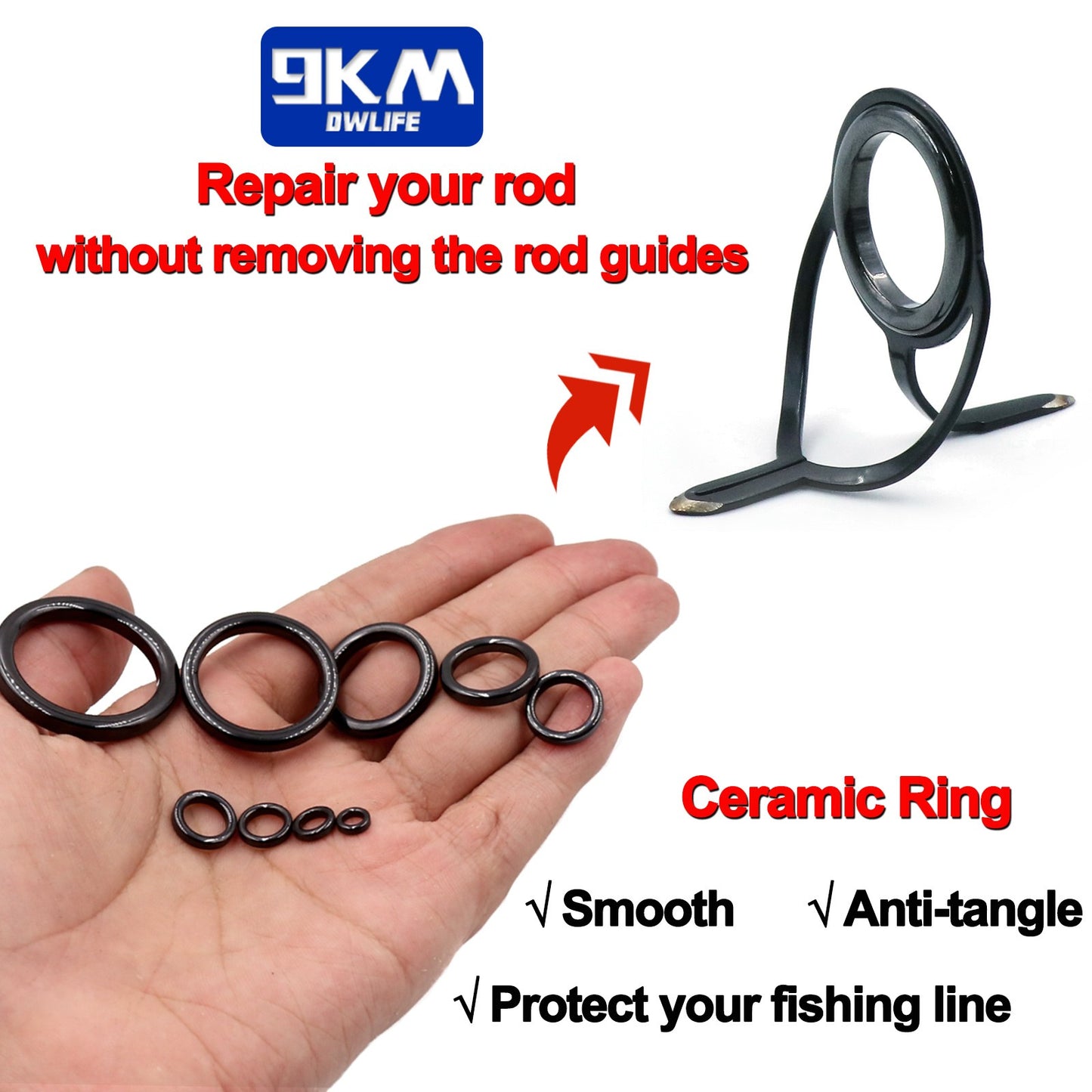 Anel Guia de Vara de Pesca 10pçs~100pçs Resistente ao Desgaste Cerâmica Kit de Reparo de Vara Anel Alconite Preto 6mm~47.3mm