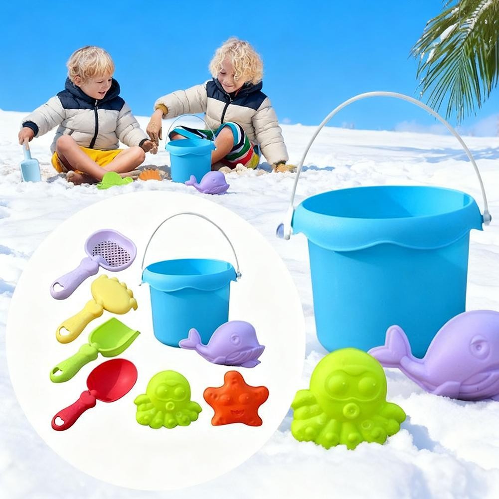 Beach Toy Set for Kids Plastic Sand Play Set with Bucket, Shovels, Molds Sea Creature Molds, Smooth Edges, Bright Colors