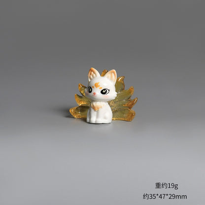 1/6Pcs Cute 9 Tailed Fox Resin Figurine, Kawaii Fantasy Miniature Mythical Fox Animal Decor for Desk Shelf Car Collectible Gift