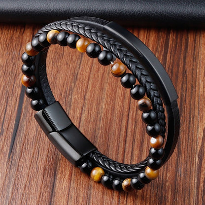 Pulseira de corda trançada charmosa para homens, fecho magnético de aço inoxidável, pulseiras e braceletes de couro legítimo, joias masculinas e femininas