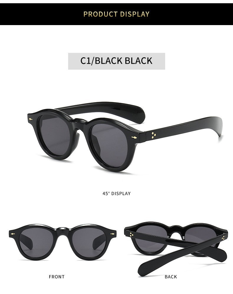 Óculos de sol pequenos redondos da moda femininos retrô com lentes transparentes Ocean Shades UV400 masculinos com rebites estilo punk