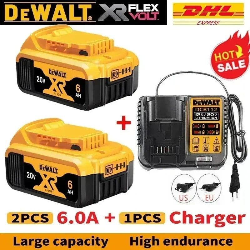 Bateria Original DeWALT 20V/60V 6Ah 9Ah MAX FlexVolt para Ferramenta Elétrica DCB606 DCB205 DCB206 DCB209 DCB182 com Carregador