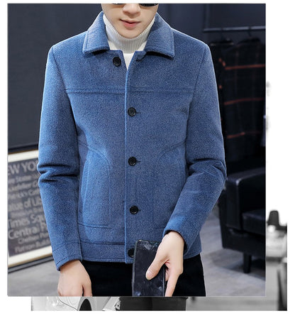 Autumn Winter Short Woolen Coat Merino Wool Men Korean Mink Imitation Jacket Trendy Heavy Clothes Mens Overcoat Heren Jas
