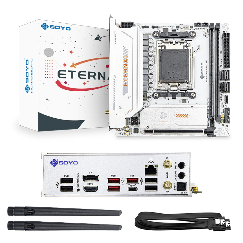 SOYO Eternal B650ITX  Motherboard Dual Channel DDR5 AM5 Socket (Supports Ryzen 9600X CPU) PCIE16x5.0 AGRB WiFi 6 AMD Mainboard