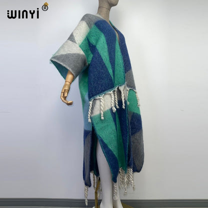 2022 WINYI Winter Women tassel Cardigan coat Loose Christmas dress robe longue Thick Warm free size Middle East Female Kaftan