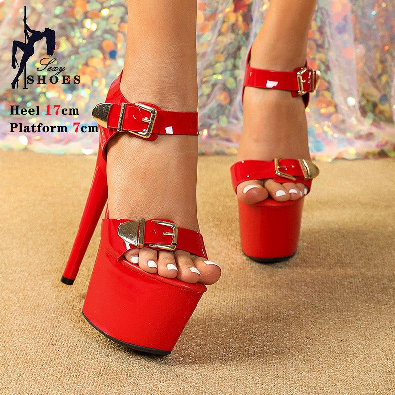 New 17CM Elegant Women Shoes Platform High Heeled Sandal Woman Buckle Fashion Trendy Women's Design Shoes Party 2024 Large Size