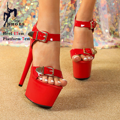 New 17CM Elegant Women Shoes Platform High Heeled Sandal Woman Buckle Fashion Trendy Women's Design Shoes Party 2024 Large Size