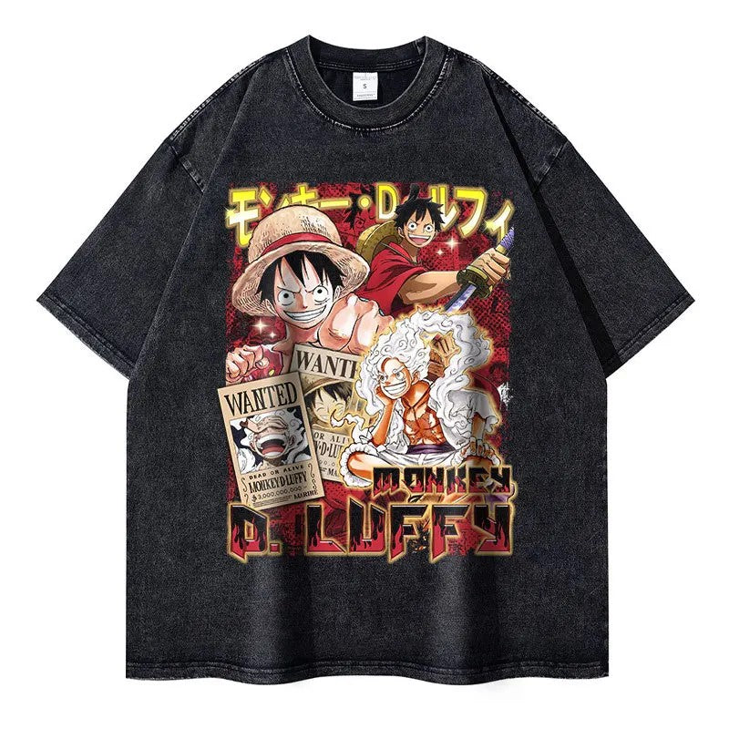 Nami Short Sleeve T-shone Streetwear Vintagewashing Anime Tshirt Exploding Popular T-shirt Crew Neck Other Material