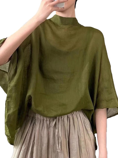 ZANZEA Women Bat Half Sleeve Blouse Summer Asymmetrical Tops 2024 Thin Stand Collar Tunic Casual Loose Transparent Tops Oversize