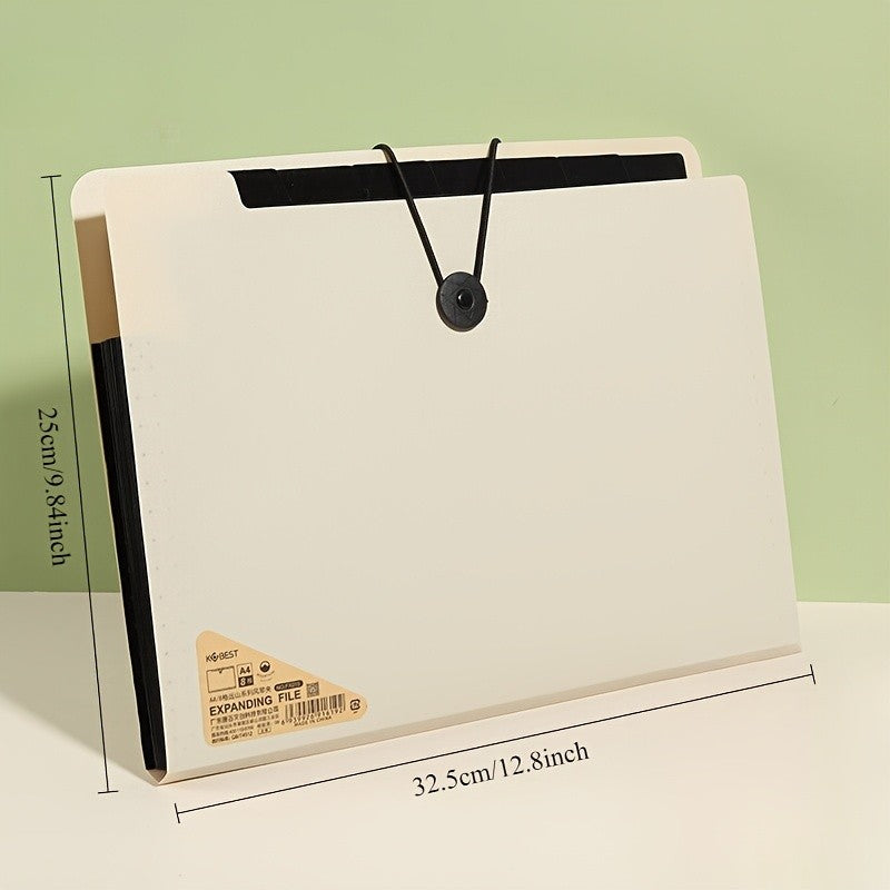 1PC Premium Black 5-Compartment Folder with Handle, Durable PP Desk Organizer with Color-Coded Labels for Office & Home Use