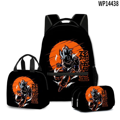 3D Print Dragon Ball Large Capacity Backpack Set Goku Super Saiyan GT Z Lunch Bag Pencil Case for Boys School Travel Picnic 20L