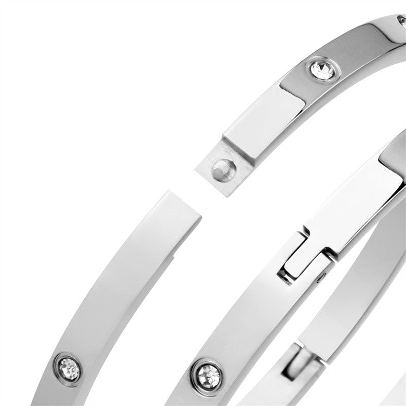 Bracelete Feminino de Aço Inoxidável 6mm 4mm Pulseira de Mão Feminina Joia da Moda Feminina Strass Designer Presente Aço Titânio