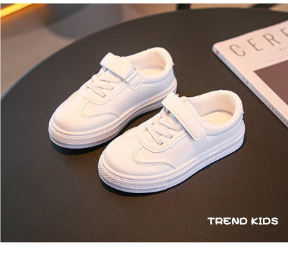 Children Casual Shoes White Pu Leather Plain Design School Kids Sneakers Unisex All-match 26-36 Four Seasons Boys Girls Shoes