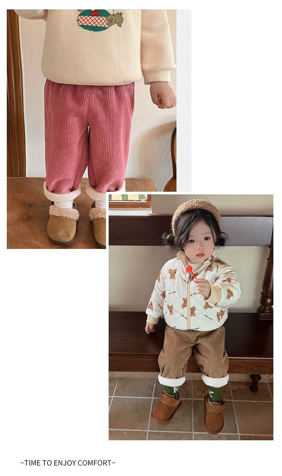 Baby Kids Corduroy Pants Children Fleece-Lined Thermal Winter Warm Straight Leg Casual Trousers for Boys Girls Clothing