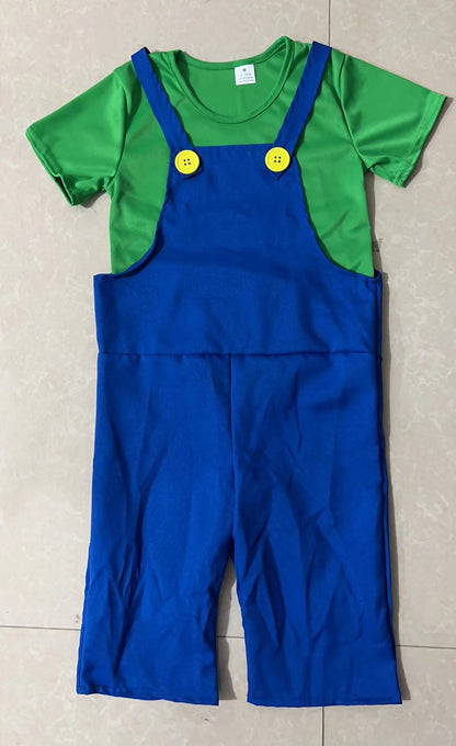 Game Super Brother Marios Luigi Bros Cosplay Costumes Short-sleeved T-shirt Overalls Suit Man Kids Carnival Halloween Costumes