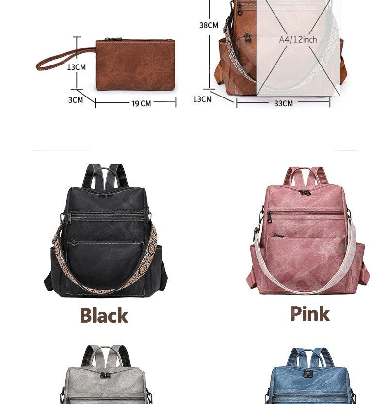 2025 New Women's PU Leather Waterproof Anti-theft Fashion Large Capacity Business Travel College Laptop Backpack Shoulder Bag