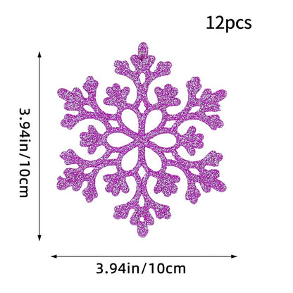 12PCS Pink Glitter Plastic Snowflake Decorations 10cm Christmas Tree Hollow Snowflake Pendants New Year Party Festival Supplies