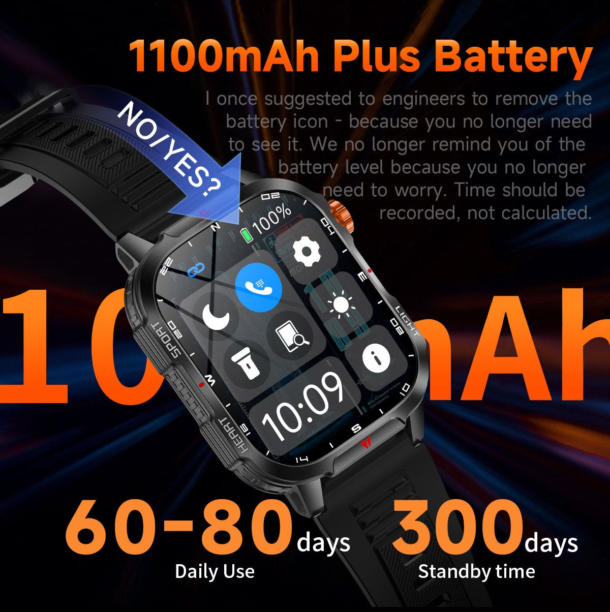 Novo Smartwatch Global 2.01 Polegadas Bateria Grande de 1100mAh Luz LED Bússola Masculino Relógio Esportivo Outdoor Assistente de Voz Chamada Sem Fio