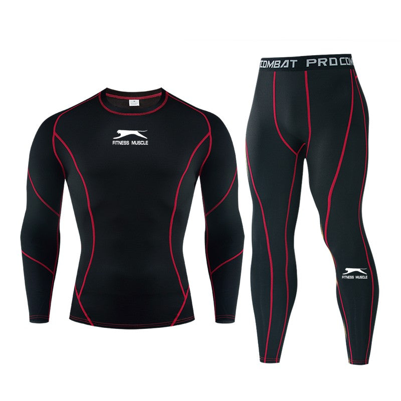2024 Men's Sports Fitness Bodybuilding Gym Sweat Running Shirts Leggings Suits Black Thermal Underwear Top Long Sportswear Sets