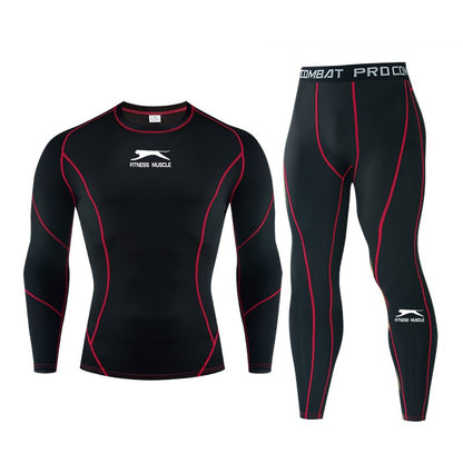 2024 Men's Sports Fitness Bodybuilding Gym Sweat Running Shirts Leggings Suits Black Thermal Underwear Top Long Sportswear Sets
