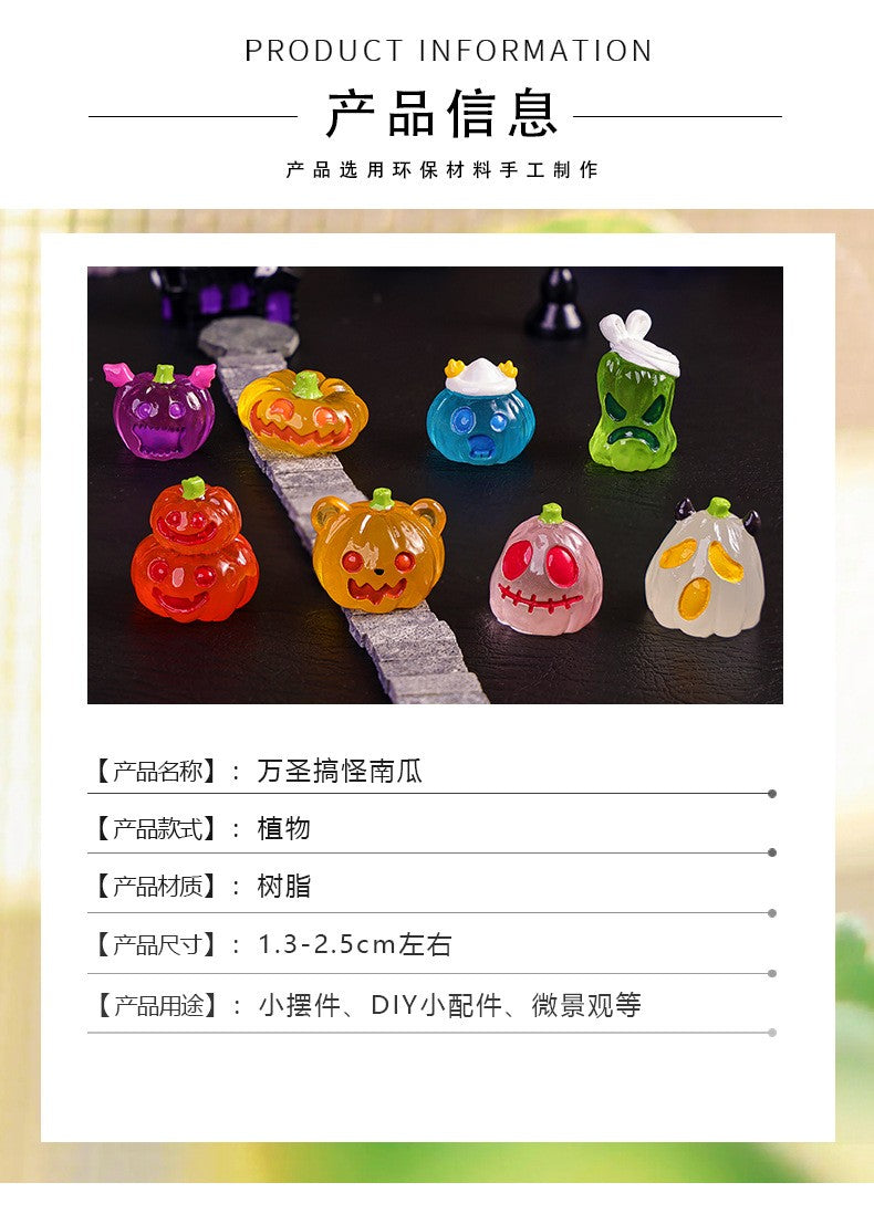 8/16/24pcs Luminous Halloween Micro Landscape Miniature Figurine Resin Craft Mini Fairy Garden Ornament Pumpkin Ghost Decoration