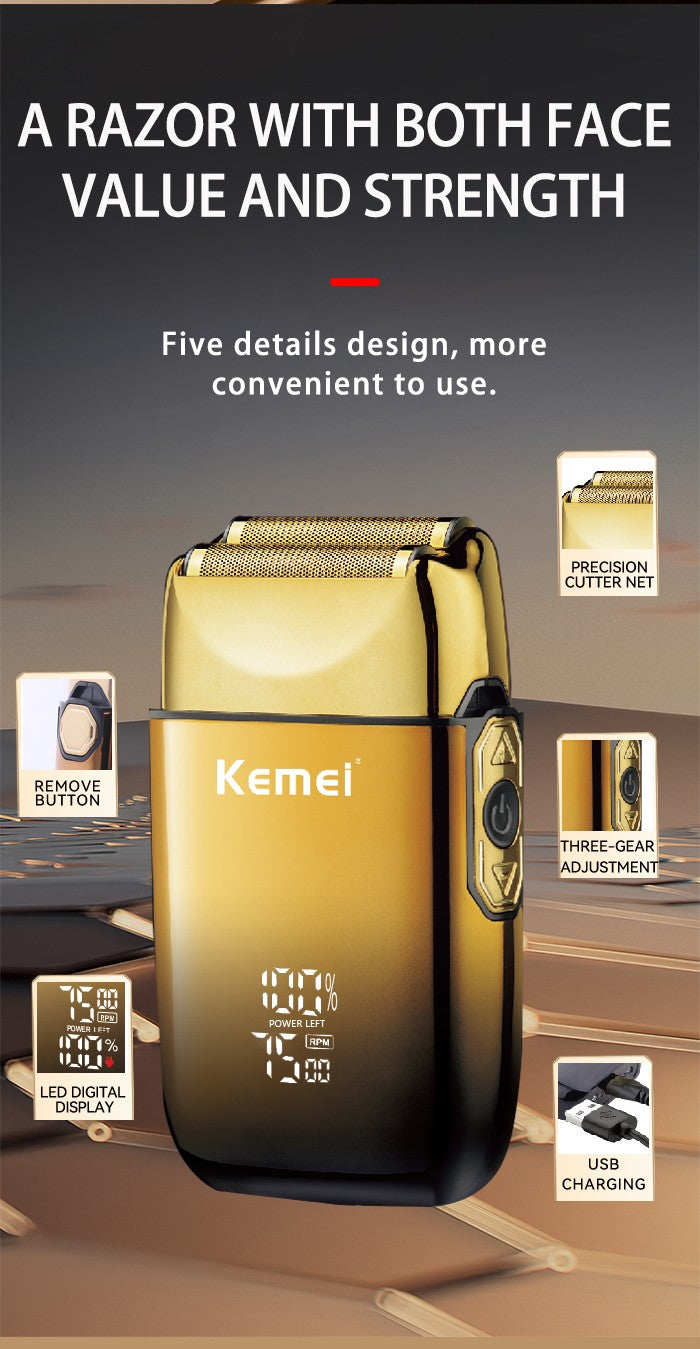 Kemei KM-TX10 Electric Shaver Beard Trimmer Man Rechargeable Dry Wet Shaver Machine Reciprocating Safety Razor Blade Replacement