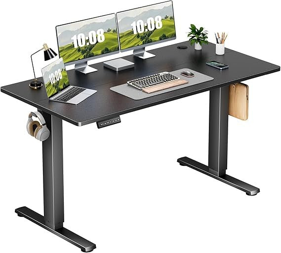 Electric Adjustable Height Standing Desk - 55 x 24 inch Sit to Stand Up Desk with Splice Board, Rising Home Office Computer Tab