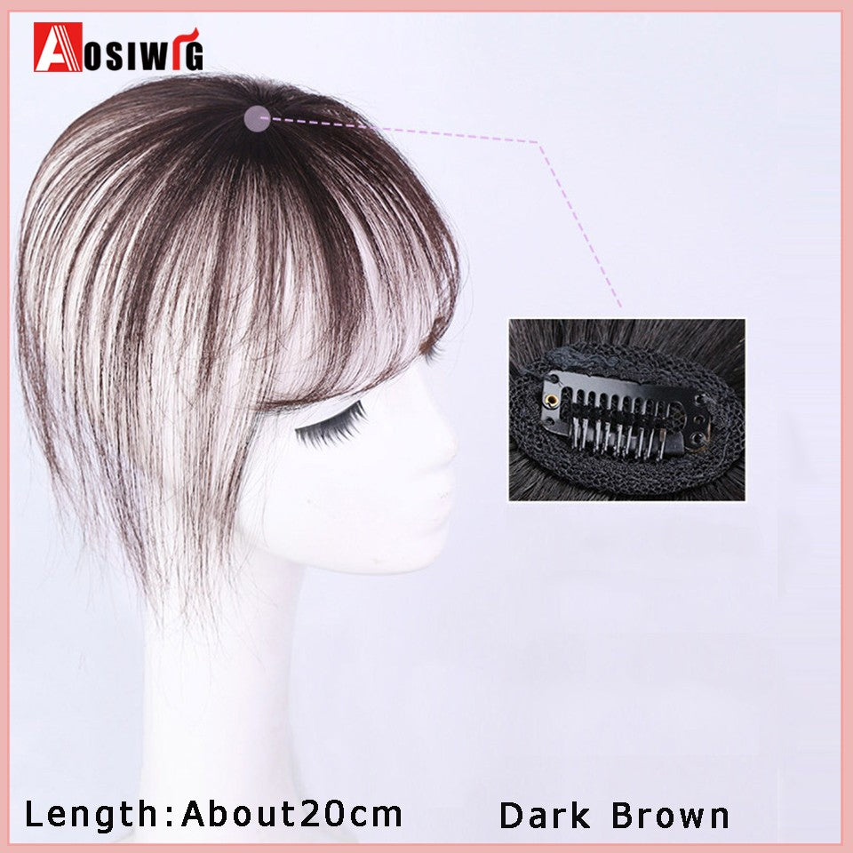 Perucas de cabelo encaracolado sintético AOSI castanho preto, substituição de extensões de cabelo tipo topete, apliques femininos com franja