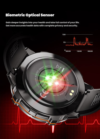 2026 Novo Smartwatch Esportivo Militar com GPS Atualizado Bateria de 1000mAh Tela AMOLED de 1,7 polegadas Bússola Altímetro Chamada Relógio Esportivo Impermeável 10ATM