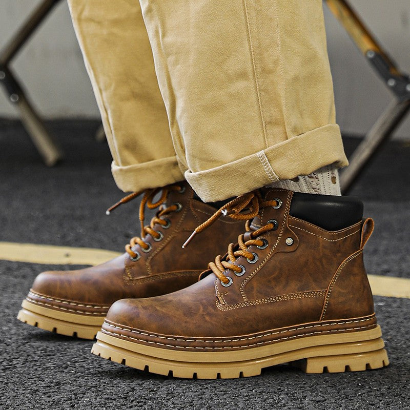 Leather Ankle Boots Stylish Walking Shoes Outdoor Men Casual Footwear Winter Plush Snow Boots New Trendl Mens High Top Shoes