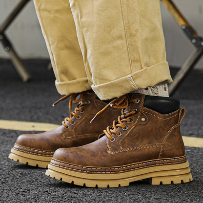 Leather Ankle Boots Stylish Walking Shoes Outdoor Men Casual Footwear Winter Plush Snow Boots New Trendl Mens High Top Shoes