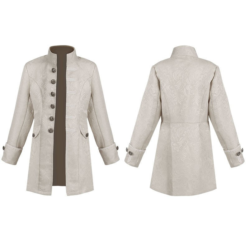 Medieval Jacket Costume Boys Prince Jacquard Stand Collar Larp Vicking Victorian Renaissance Stage Performace Jacket Coat