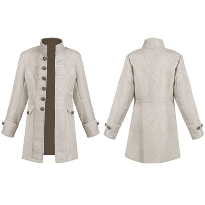 Medieval Jacket Costume Boys Prince Jacquard Stand Collar Larp Vicking Victorian Renaissance Stage Performace Jacket Coat