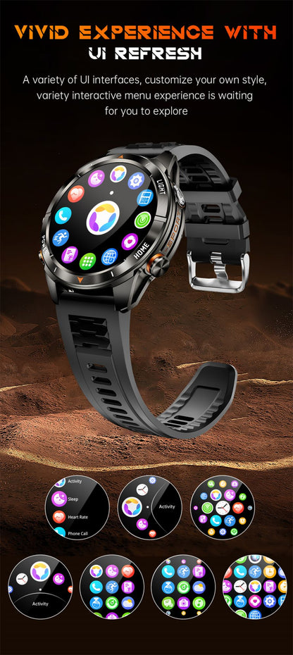 New Outdoor Sport Smart Watch Men 1.46" AMOLED Screen LED Flashlight 515mAh Battery 10ATM Waterproof Bluetooth Call Smartwatch