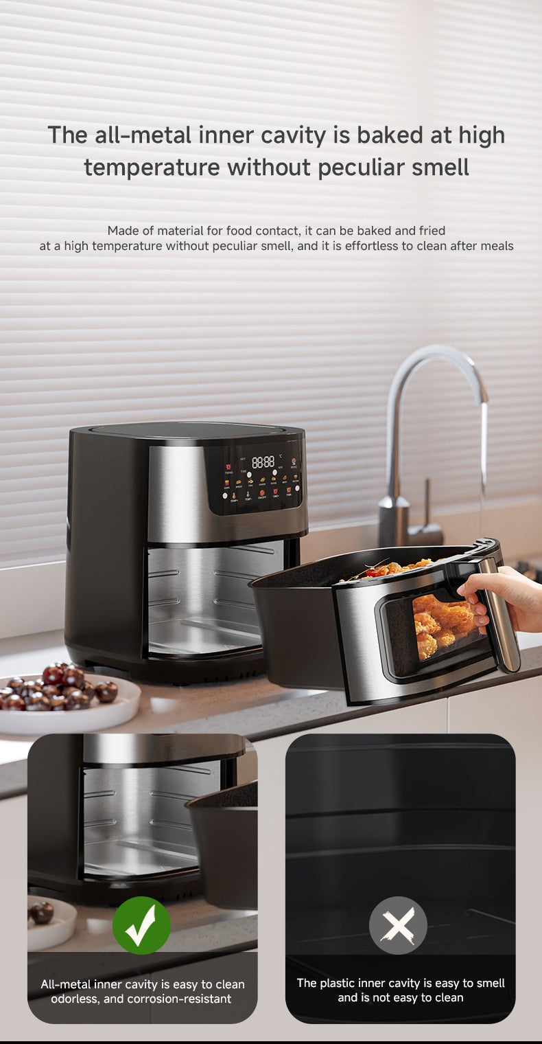 Large 15L Capacity Smart Home Appliances Stainless Steel French Air Fryer Machine Square-Shaped Visual Window Household