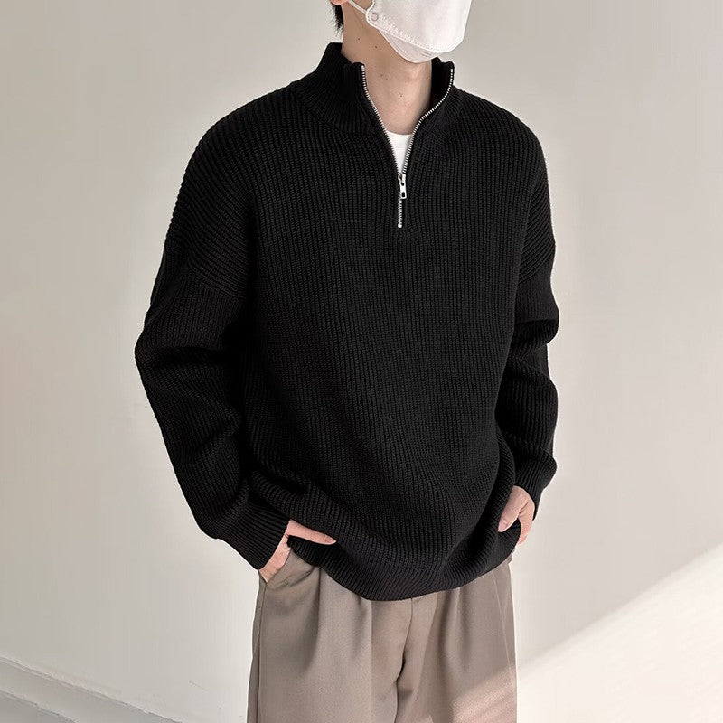 Half Zipper Men's Knitwear Sweater Autumn Solid Color Knitted Pullover Japanese Harajuku Sweaters Hip-Hop Streetwear Pullovers