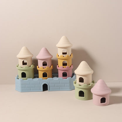 Conjunto de Brinquedos de Mordedor para Bebês com 8 Peças - Conjunto de Blocos de Construção de Castelo em Silicone, Acalma Gengivas Doloridas, Empilhador Sensorial Mastigável Livre de BPA