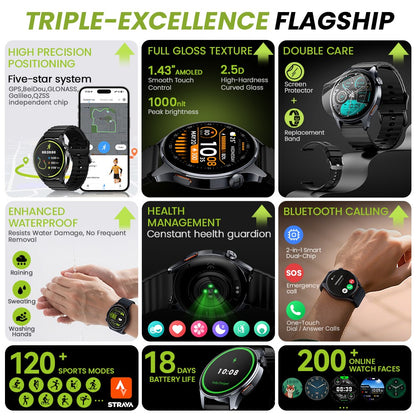 Smartwatch HAYLOU Watch 4S GPS, tela AMOLED HD de 1.43", posicionamento GPS de 5 satélites, mais de 120 modos de treino, relógio inteligente de esporte e fitness