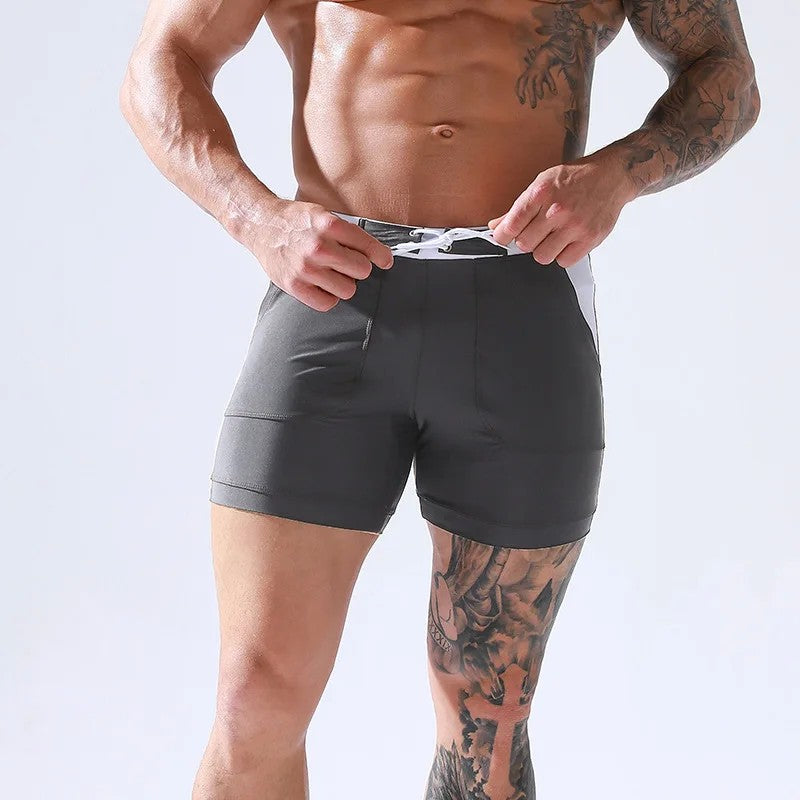 Men's Summer Swimwear Shorts Quick Dry Swimming Trunks Surf Board Solid Shorts Boxer Briefs Swimsuit Beach Sun Bathing Shorts