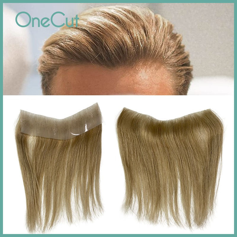 Prótese Capilar Masculina Frontal Fina de PU, com linha do cabelo natural, estilo V, em cabelo humano loiro, sistema de substituição capilar para homens