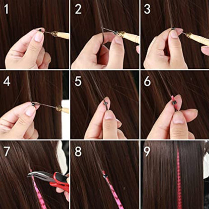 MISSQUEEN Apliques de Cabelo Sintético Colorido de Pena 16"10 Mechas/Pacote Preto Dourado Extensões de Peruca de Fibra de Alta Temperatura para Mulheres