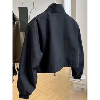 2025 New Autumn Korean Style High-End FeelDesign Stand Collar Cropped Jacket For Women Petite Workwear Elegant Casual Chic Tops