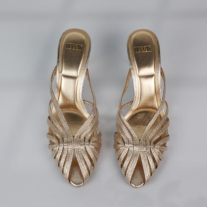 New Gold Hollow Thin Strip Heels for Women Luxury Pointed Toe Heeled Pumps Office Lady Mules Summer Stiletto Shoe Sandals 2025