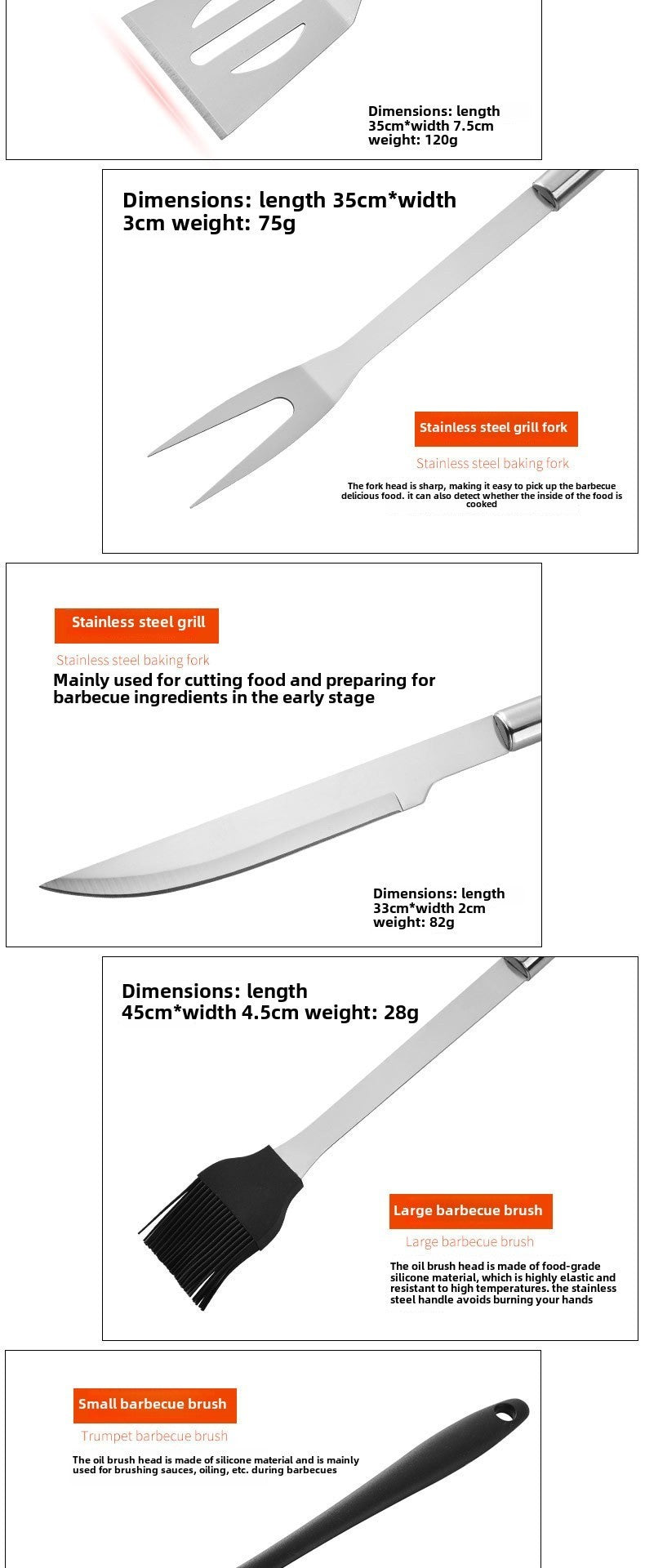 Stainless Steel BBQ Tool Set - Portable Grill Utensils in Oxford Cloth Bag, Complete Outdoor Cooking Kit for Camping &