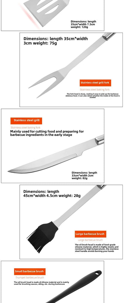 Stainless Steel BBQ Tool Set - Portable Grill Utensils in Oxford Cloth Bag, Complete Outdoor Cooking Kit for Camping &