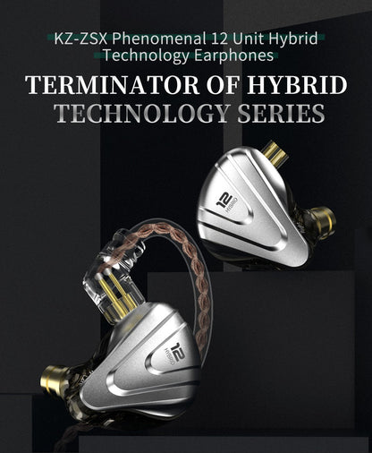 KZ ZSX Terminator Metal Headset 5BA+1DD Hybrid 12 drivers HIFI Bass Earbuds In-Ear Monitor Noise Cancelling Earphones