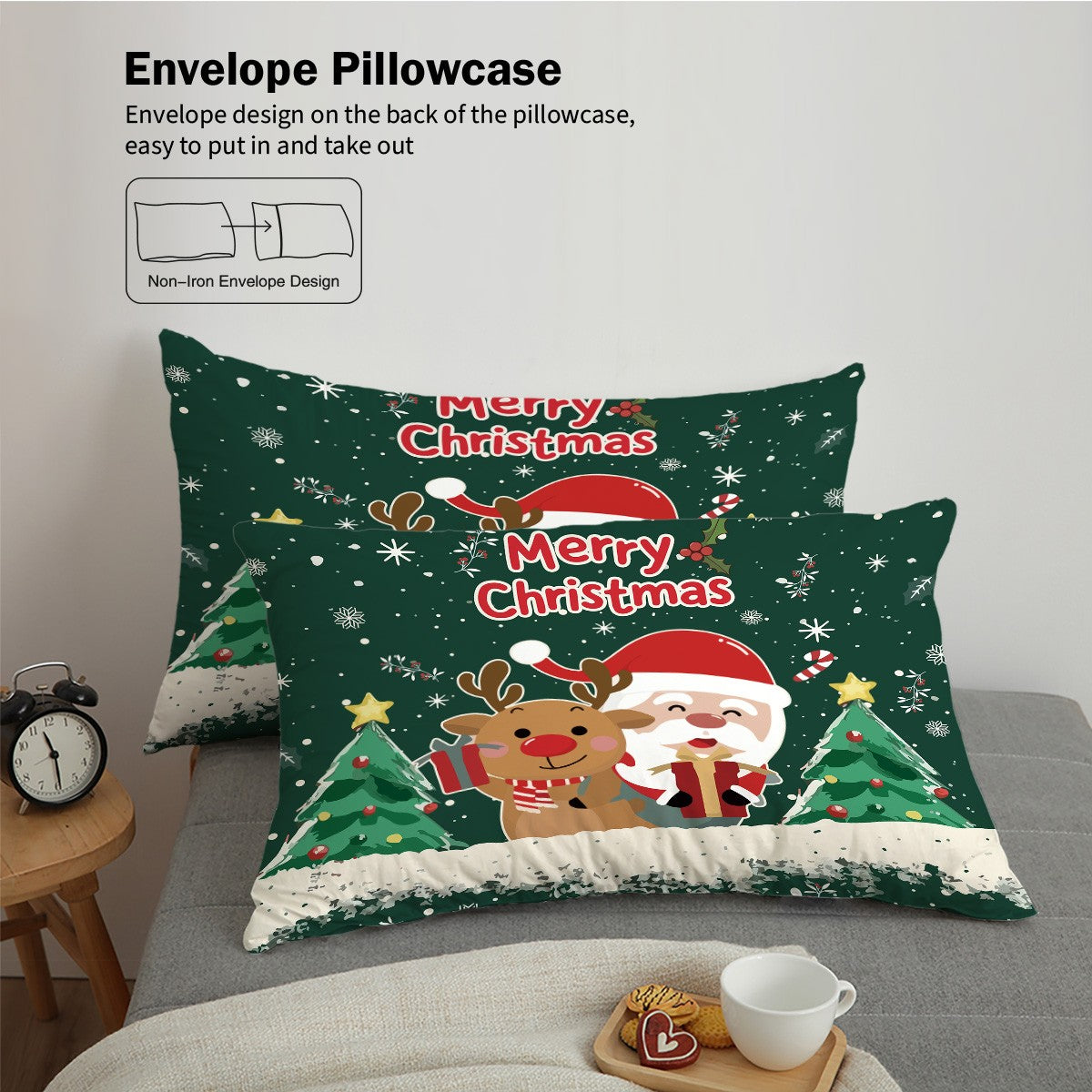 3pcs Santa Claus Christmas Tree Print Coreless Duvet Set Bedroom Dormitory Bedding Decoration Comfortable Machine Washable